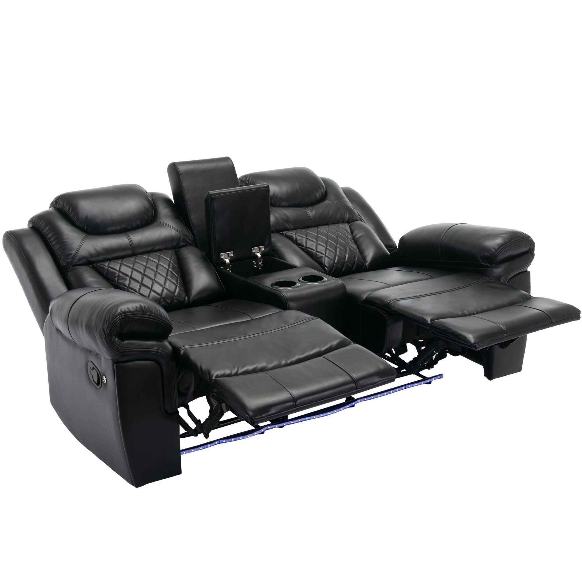 Causeuse inclinable manuelle Roomfitters avec rangement escamotable, deux porte-gobelets et design confortable
