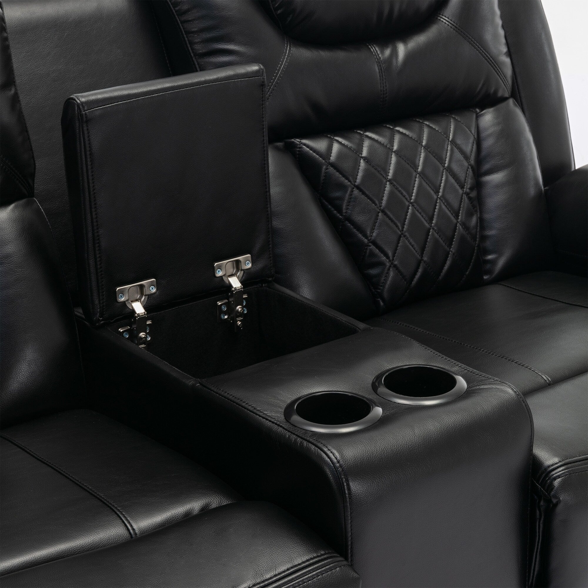 Causeuse inclinable manuelle Roomfitters avec rangement escamotable, deux porte-gobelets et design confortable