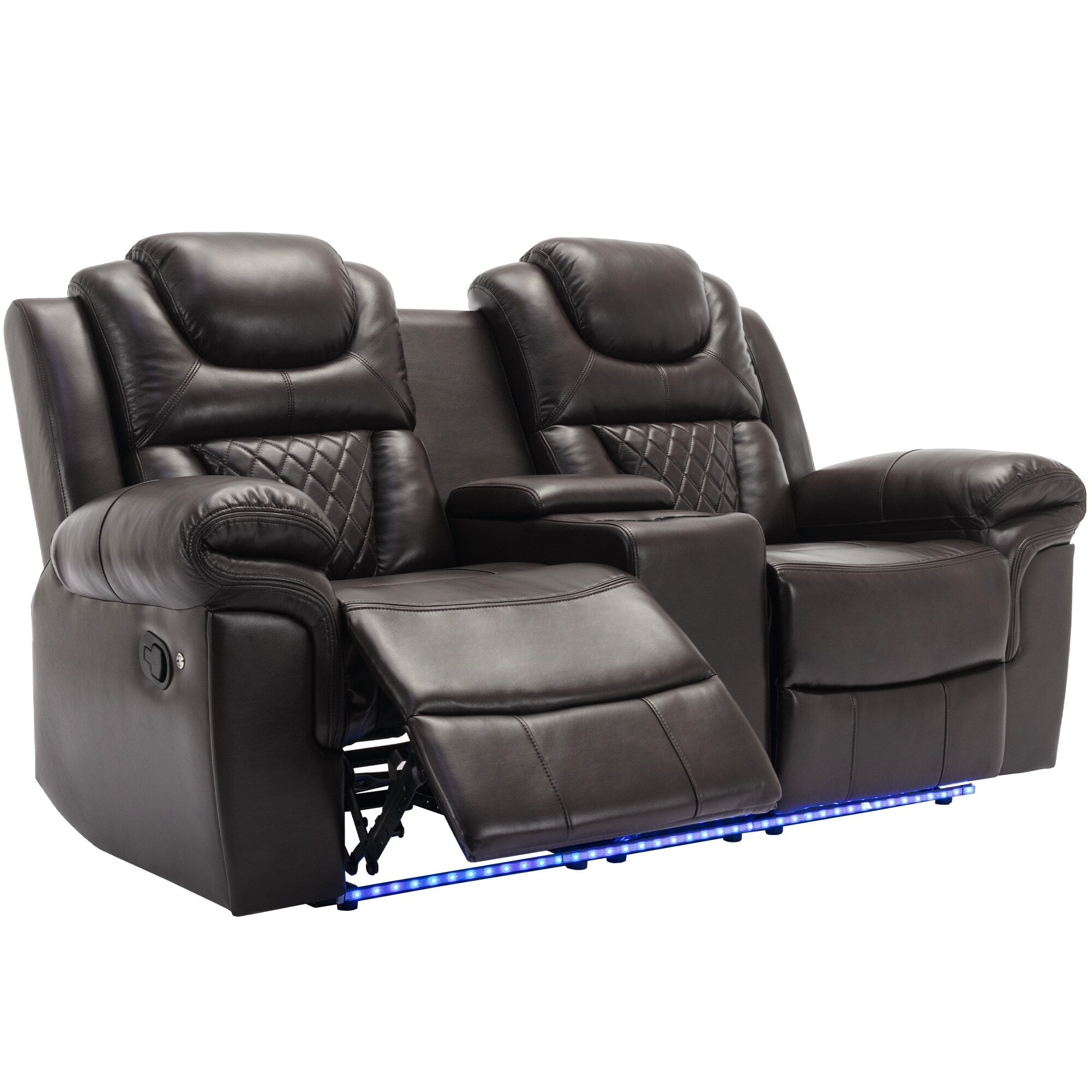 Causeuse inclinable manuelle Roomfitters avec rangement escamotable, deux porte-gobelets et design confortable