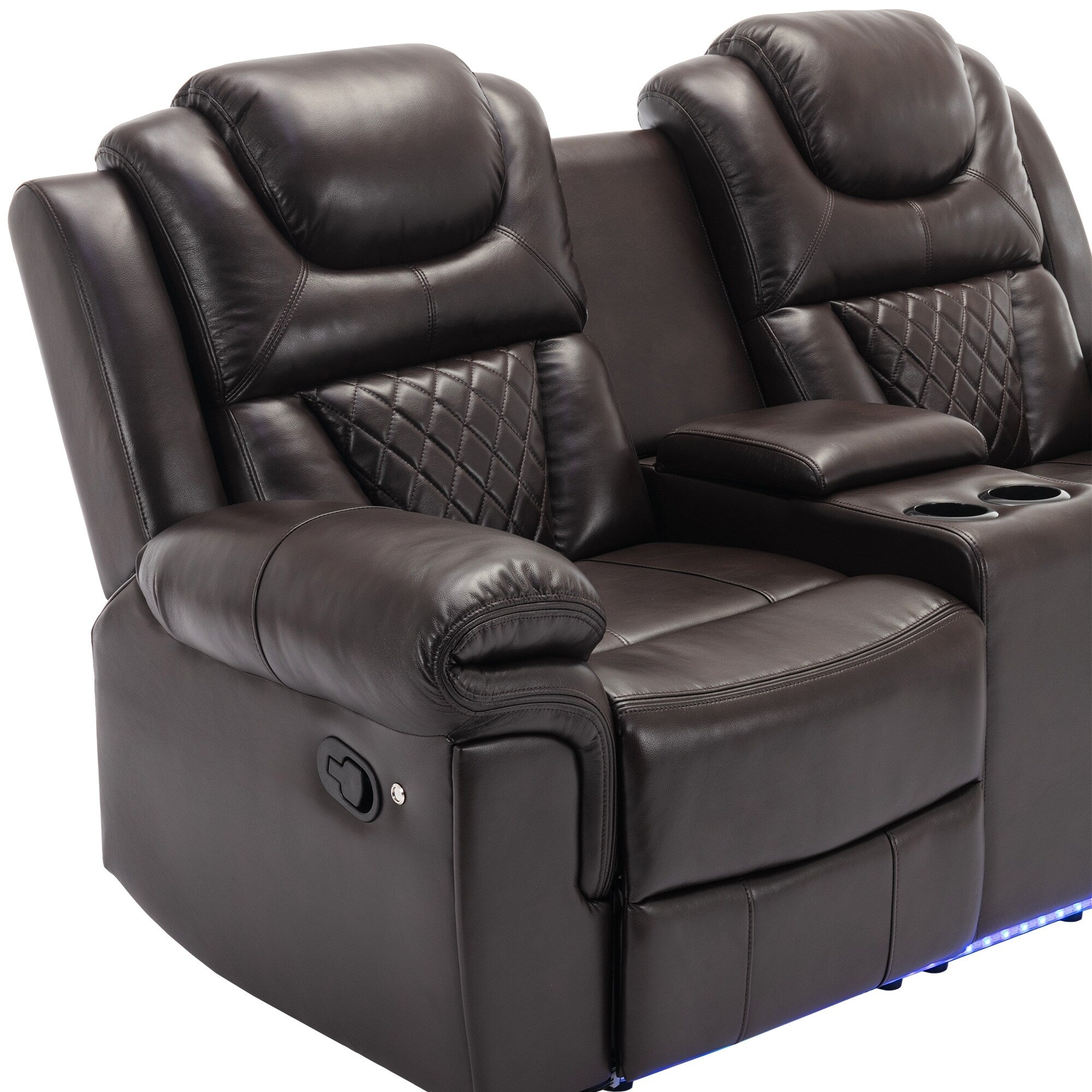 Causeuse inclinable manuelle Roomfitters avec rangement escamotable, deux porte-gobelets et design confortable