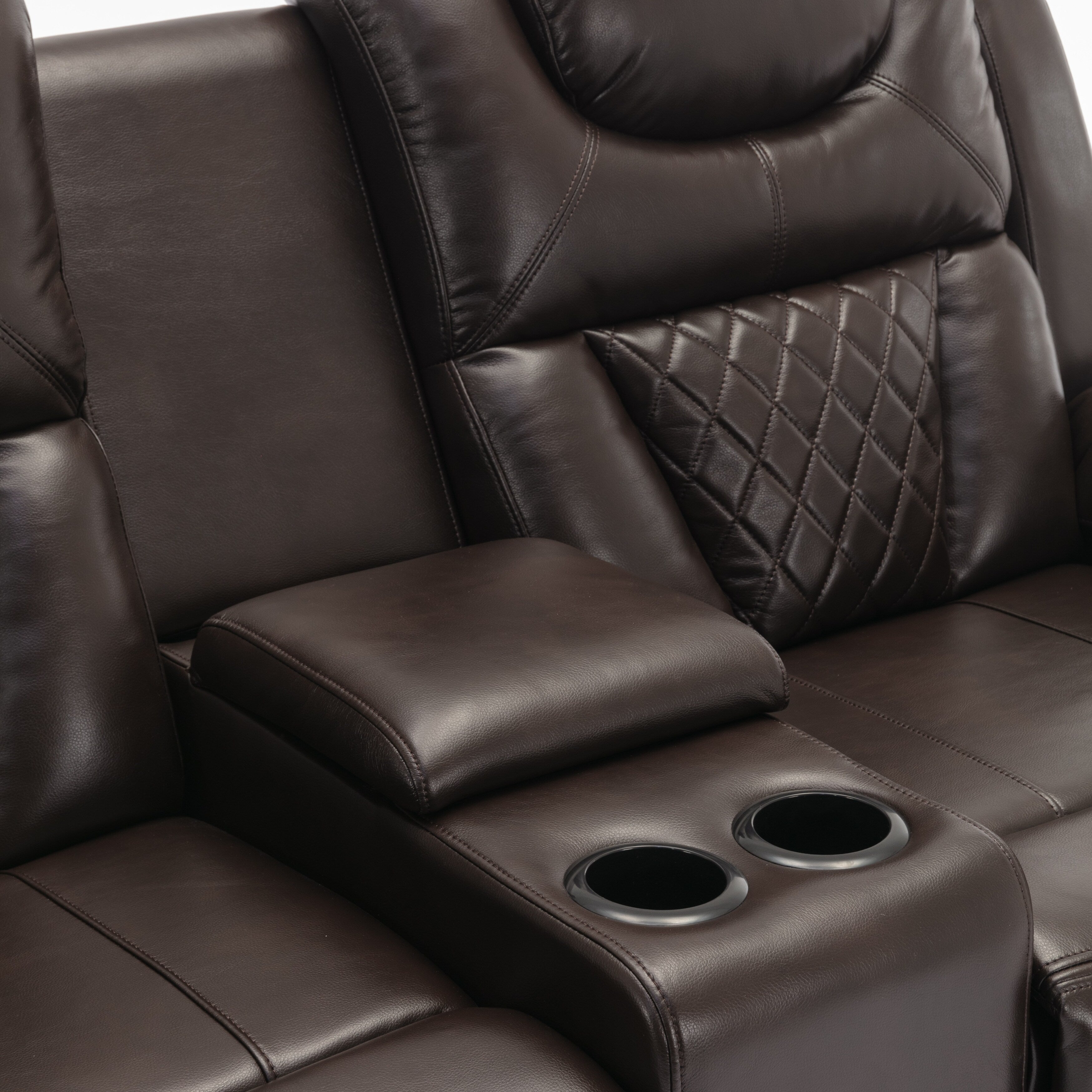 Causeuse inclinable manuelle Roomfitters avec rangement escamotable, deux porte-gobelets et design confortable
