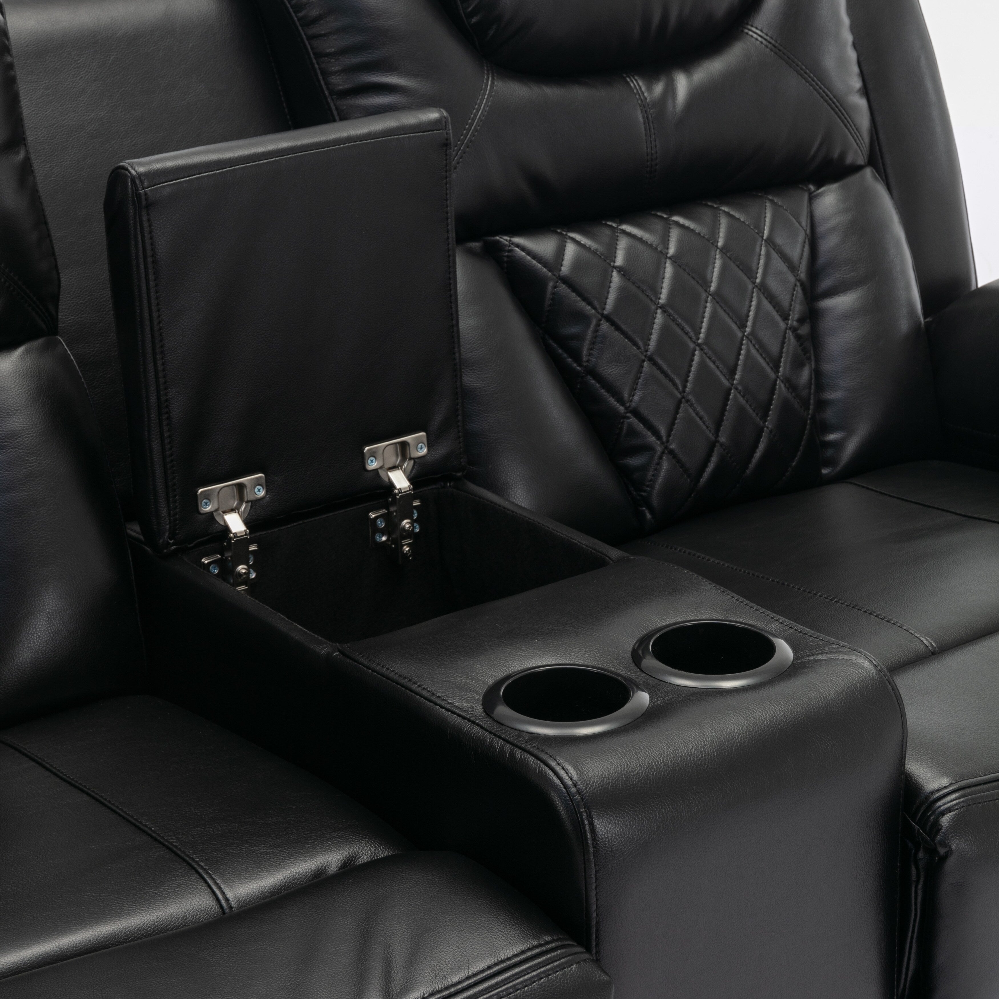 Causeuse inclinable manuelle Roomfitters avec rangement escamotable, deux porte-gobelets et design confortable