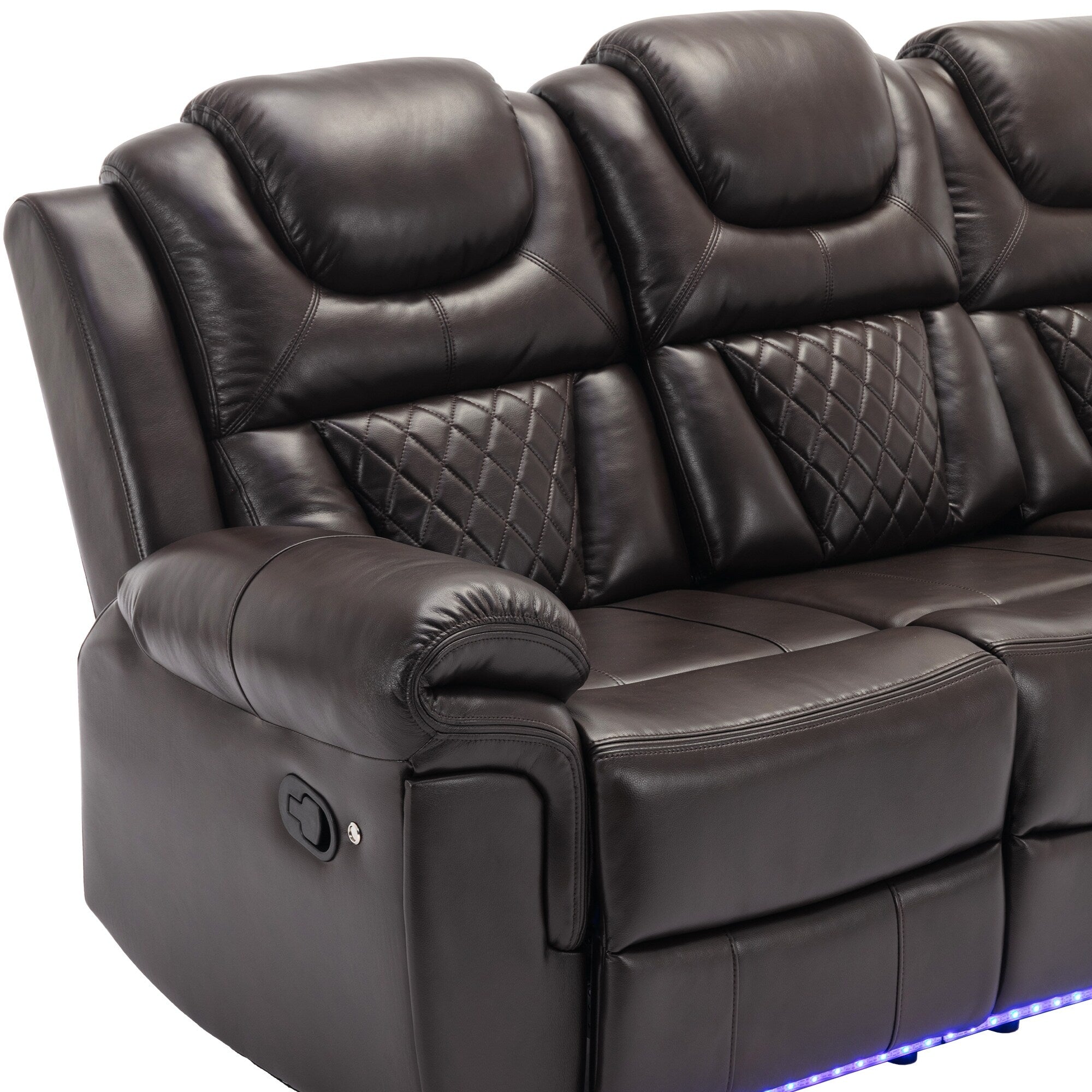 Fauteuil inclinable à bascule manuel Roomfitters avec console centrale, idéal pour le cinéma maison dans le salon