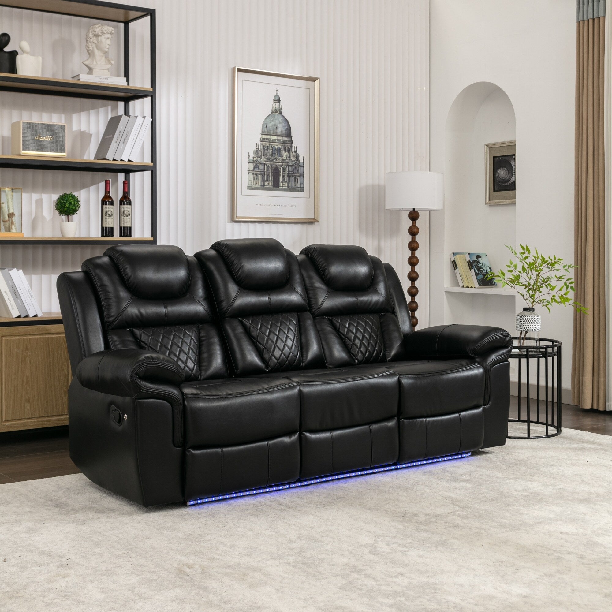 Fauteuil inclinable à bascule manuel Roomfitters avec console centrale, idéal pour le cinéma maison dans le salon