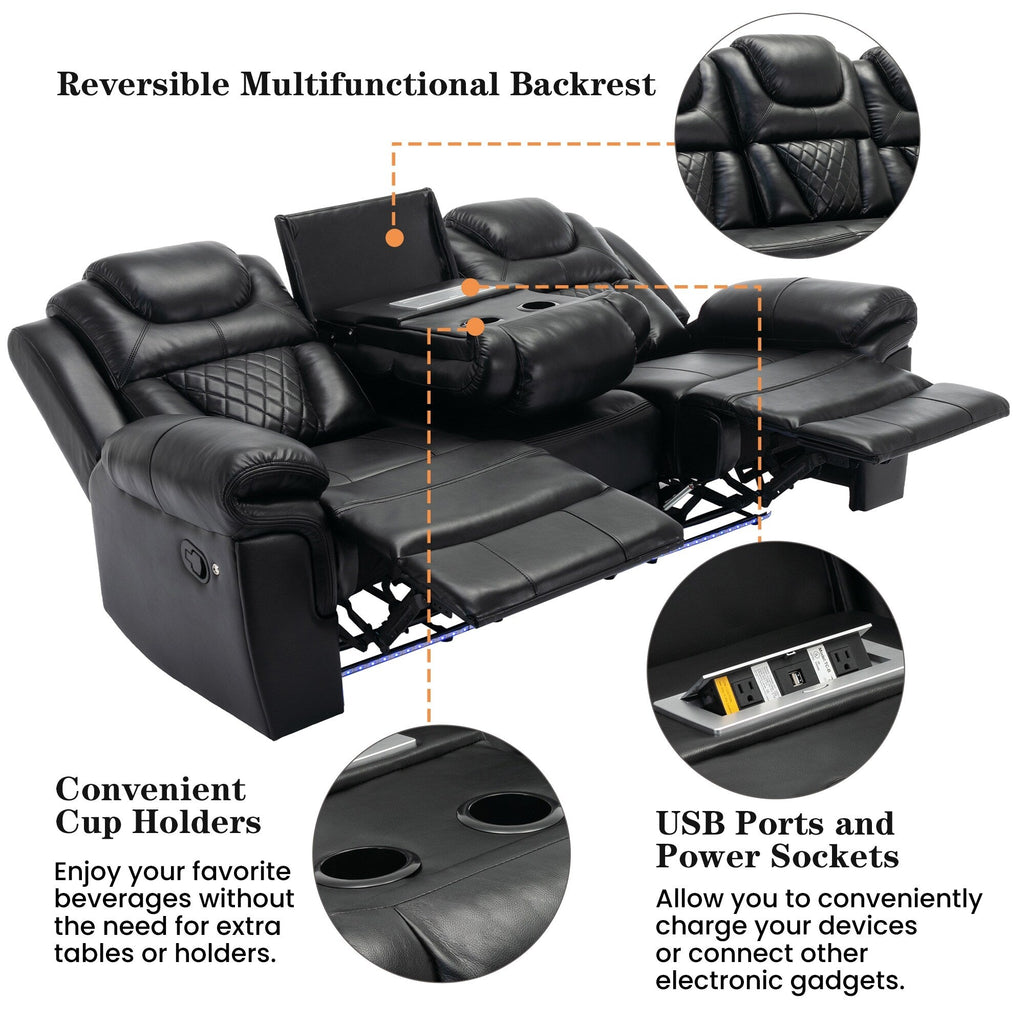 Fauteuil inclinable à bascule manuel Roomfitters avec console centrale, idéal pour le cinéma maison dans le salon