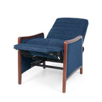 Fauteuil inclinable en tissu moderne du milieu du siècle, avec coutures en bois et dossier relevable, élégant fauteuil inclinable pour le salon.
