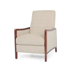 Fauteuil inclinable en tissu moderne du milieu du siècle, avec coutures en bois et dossier relevable, élégant fauteuil inclinable pour le salon.