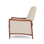 Fauteuil inclinable en tissu moderne du milieu du siècle, avec coutures en bois et dossier relevable, élégant fauteuil inclinable pour le salon.