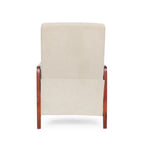 Fauteuil inclinable en tissu moderne du milieu du siècle, avec coutures en bois et dossier relevable, élégant fauteuil inclinable pour le salon.