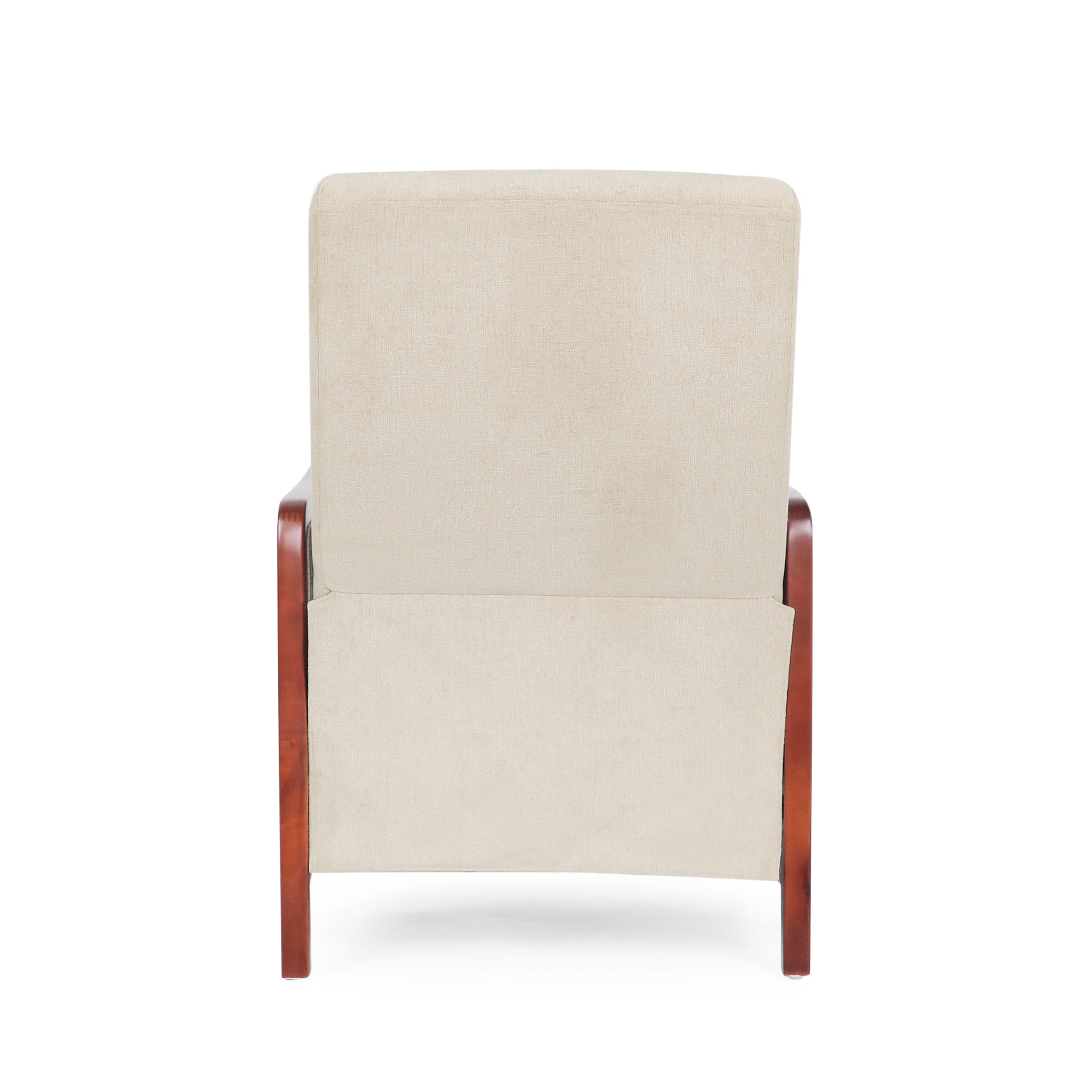 Fauteuil inclinable en tissu moderne du milieu du siècle, avec coutures en bois et dossier relevable, élégant fauteuil inclinable pour le salon.