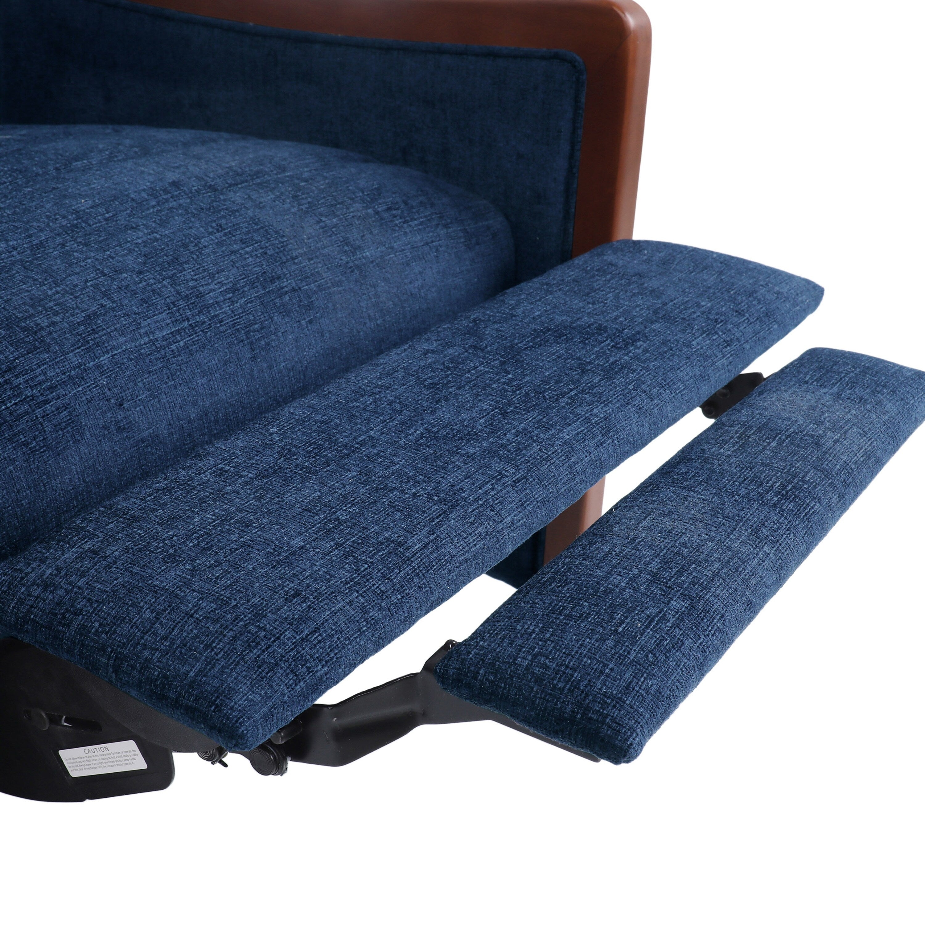 Fauteuil inclinable en tissu moderne du milieu du siècle, avec coutures en bois et dossier relevable, élégant fauteuil inclinable pour le salon.