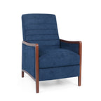 Fauteuil inclinable en tissu moderne du milieu du siècle, avec coutures en bois et dossier relevable, élégant fauteuil inclinable pour le salon.
