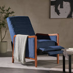 Fauteuil inclinable en tissu moderne du milieu du siècle, avec coutures en bois et dossier relevable, élégant fauteuil inclinable pour le salon.
