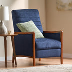 Fauteuil inclinable en tissu moderne du milieu du siècle, avec coutures en bois et dossier relevable, élégant fauteuil inclinable pour le salon.