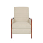 Fauteuil inclinable en tissu moderne du milieu du siècle, avec coutures en bois et dossier relevable, élégant fauteuil inclinable pour le salon.