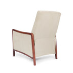 Fauteuil inclinable en tissu moderne du milieu du siècle, avec coutures en bois et dossier relevable, élégant fauteuil inclinable pour le salon.