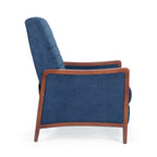Fauteuil inclinable en tissu moderne du milieu du siècle, avec coutures en bois et dossier relevable, élégant fauteuil inclinable pour le salon.