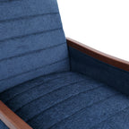 Fauteuil inclinable en tissu moderne du milieu du siècle, avec coutures en bois et dossier relevable, élégant fauteuil inclinable pour le salon.