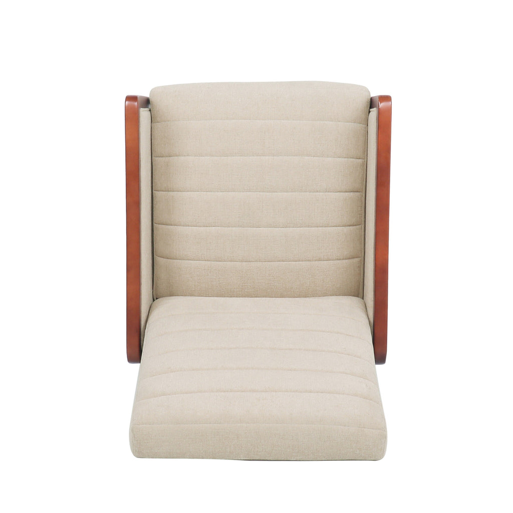 Fauteuil inclinable en tissu moderne du milieu du siècle, avec coutures en bois et dossier relevable, élégant fauteuil inclinable pour le salon.