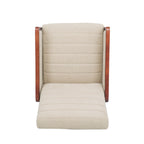 Fauteuil inclinable en tissu moderne du milieu du siècle, avec coutures en bois et dossier relevable, élégant fauteuil inclinable pour le salon.
