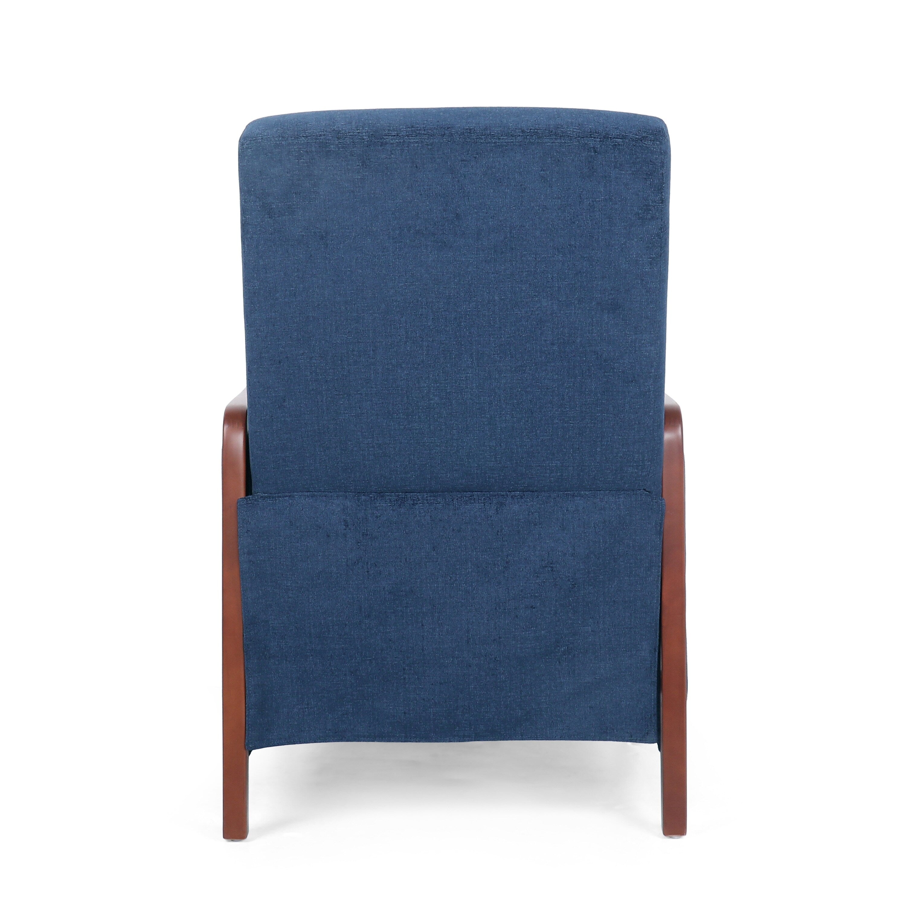 Fauteuil inclinable en tissu moderne du milieu du siècle, avec coutures en bois et dossier relevable, élégant fauteuil inclinable pour le salon.