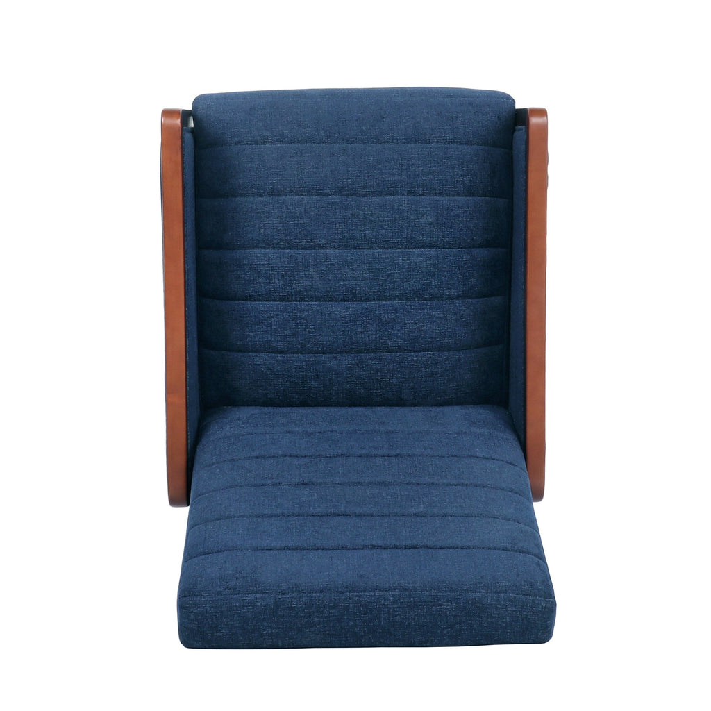 Fauteuil inclinable en tissu moderne du milieu du siècle, avec coutures en bois et dossier relevable, élégant fauteuil inclinable pour le salon.