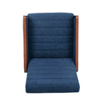 Fauteuil inclinable en tissu moderne du milieu du siècle, avec coutures en bois et dossier relevable, élégant fauteuil inclinable pour le salon.