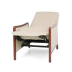 Fauteuil inclinable en tissu moderne du milieu du siècle, avec coutures en bois et dossier relevable, élégant fauteuil inclinable pour le salon.