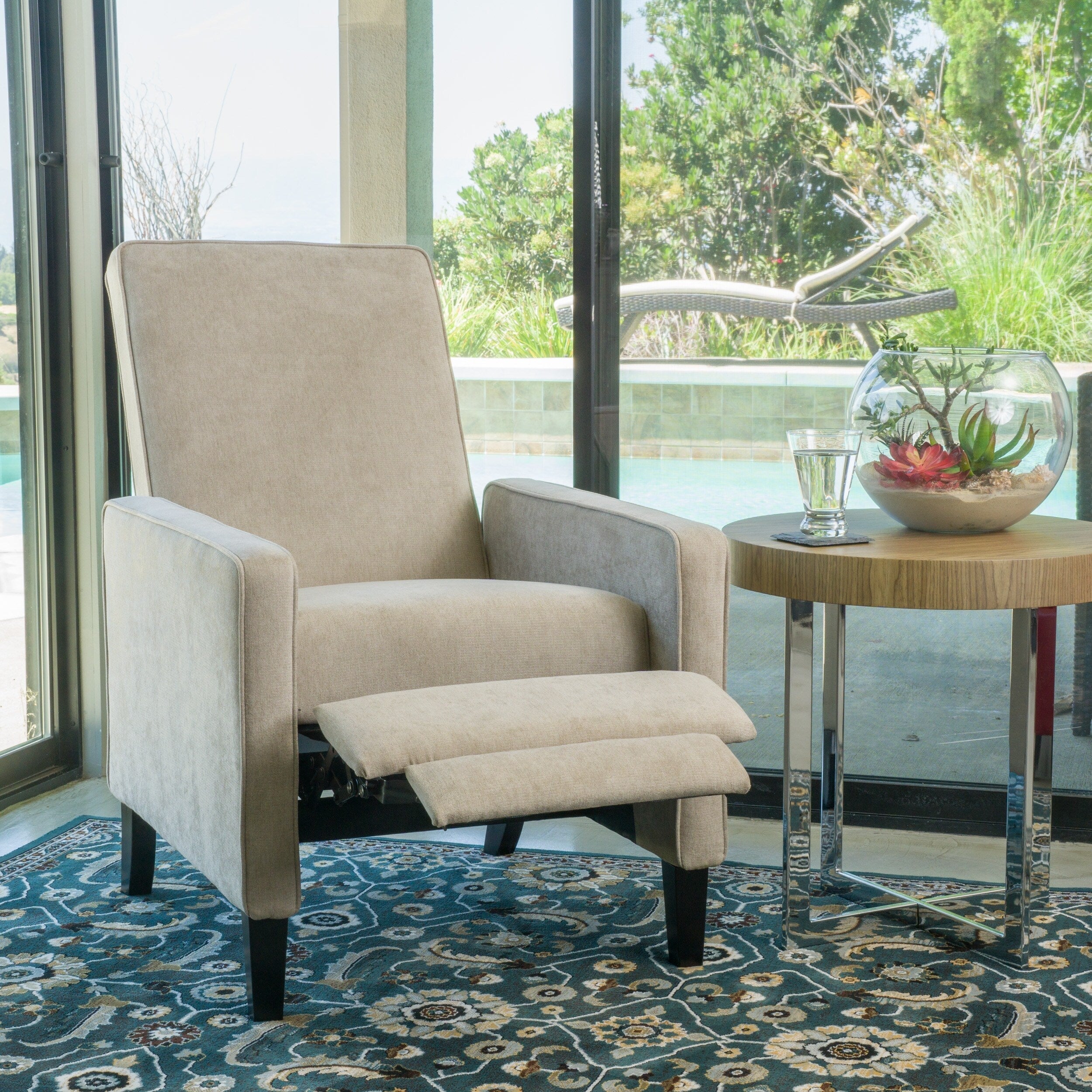 Fauteuil à dossier relevable minimaliste en lin naturel Roomfitters, conçu de manière ergonomique pour la détente et le soutien, naturel