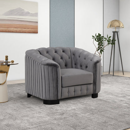 Ensemble de canapés modernes en velours 3 pièces Roomfitters avec pieds en bois d'hévéa comprenant un canapé trois places, une causeuse et une chaise pour le salon