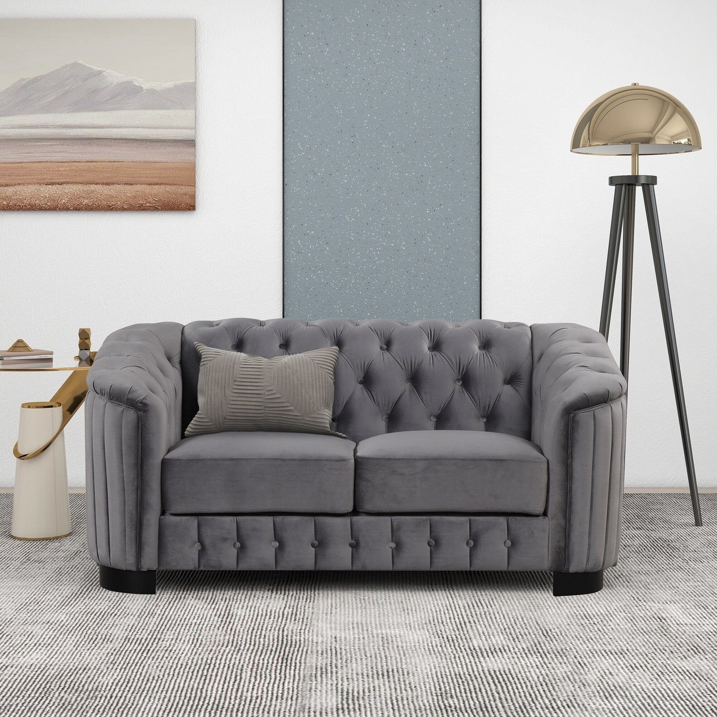Ensemble de canapés modernes en velours 3 pièces Roomfitters avec pieds en bois d'hévéa comprenant un canapé trois places, une causeuse et une chaise pour le salon