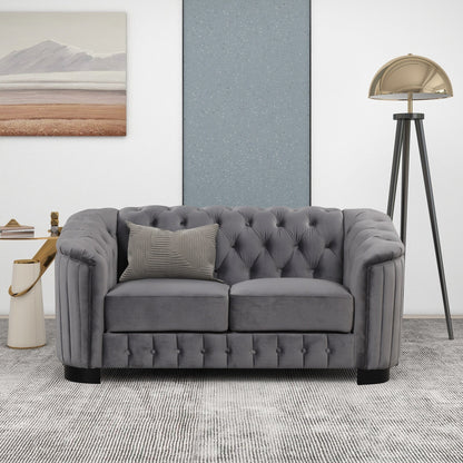 Ensemble de canapés modernes en velours 3 pièces Roomfitters avec pieds en bois d'hévéa comprenant un canapé trois places, une causeuse et une chaise pour le salon