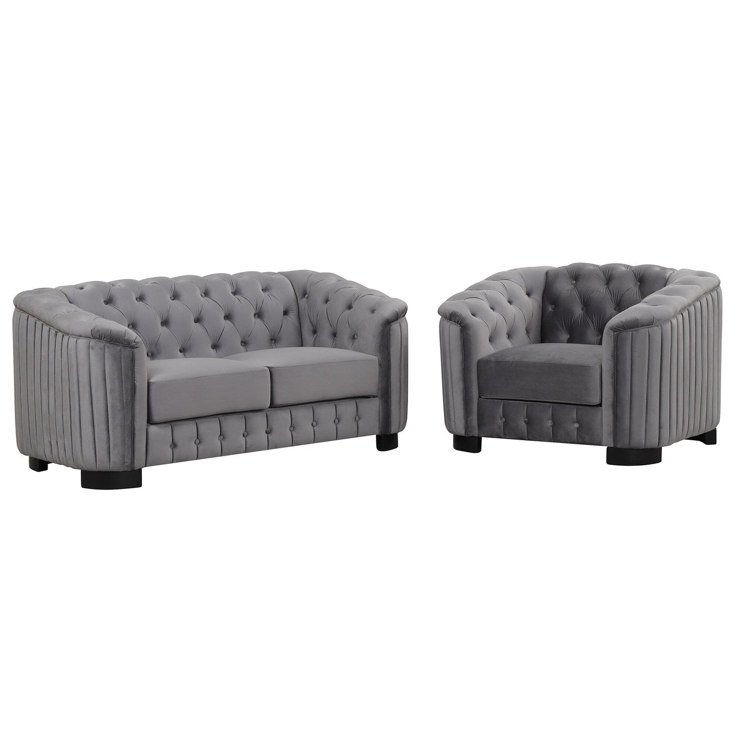 Ensemble de canapés modernes en velours 3 pièces Roomfitters avec pieds en bois d'hévéa comprenant un canapé trois places, une causeuse et une chaise pour le salon