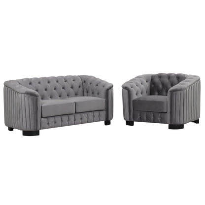 Ensemble de canapés modernes en velours 3 pièces Roomfitters avec pieds en bois d'hévéa comprenant un canapé trois places, une causeuse et une chaise pour le salon