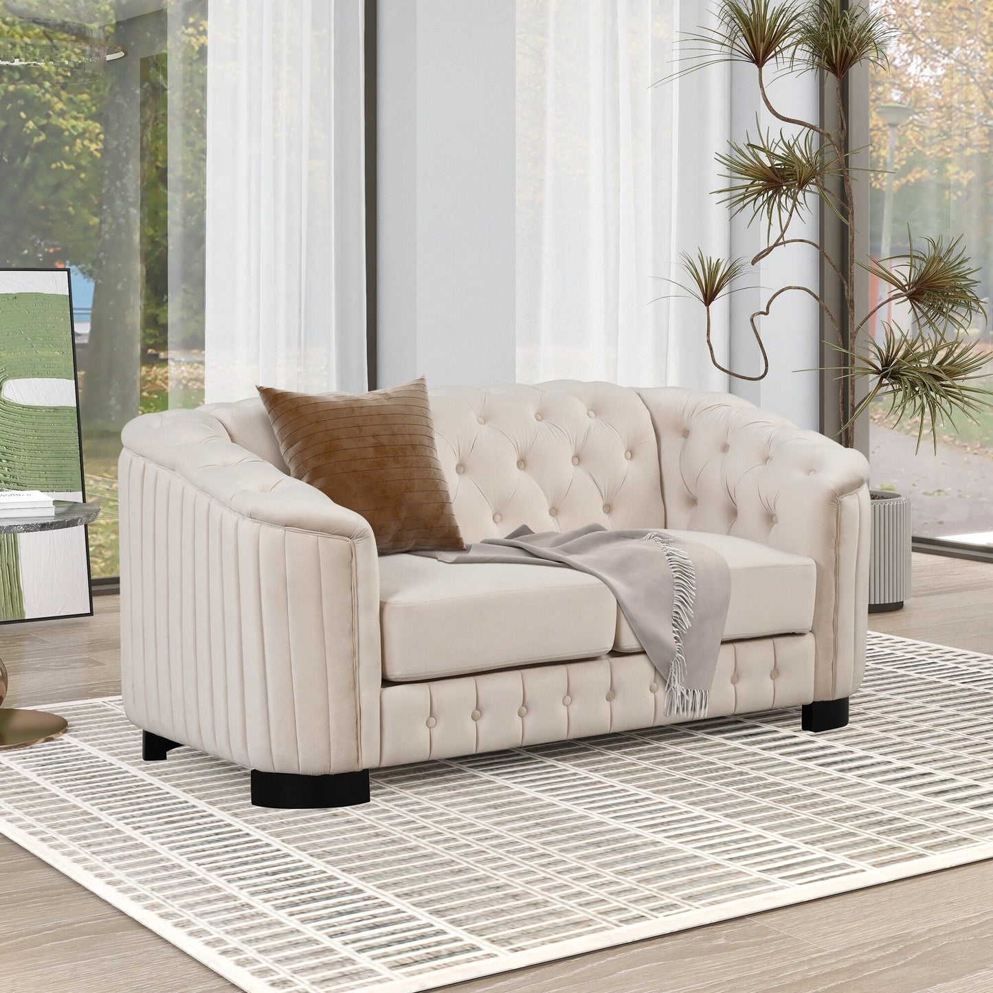 Ensemble de canapés modernes en velours 3 pièces Roomfitters avec pieds en bois d'hévéa comprenant un canapé trois places, une causeuse et une chaise pour le salon