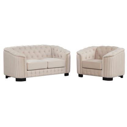 Ensemble de canapés modernes en velours 3 pièces Roomfitters avec pieds en bois d'hévéa comprenant un canapé trois places, une causeuse et une chaise pour le salon
