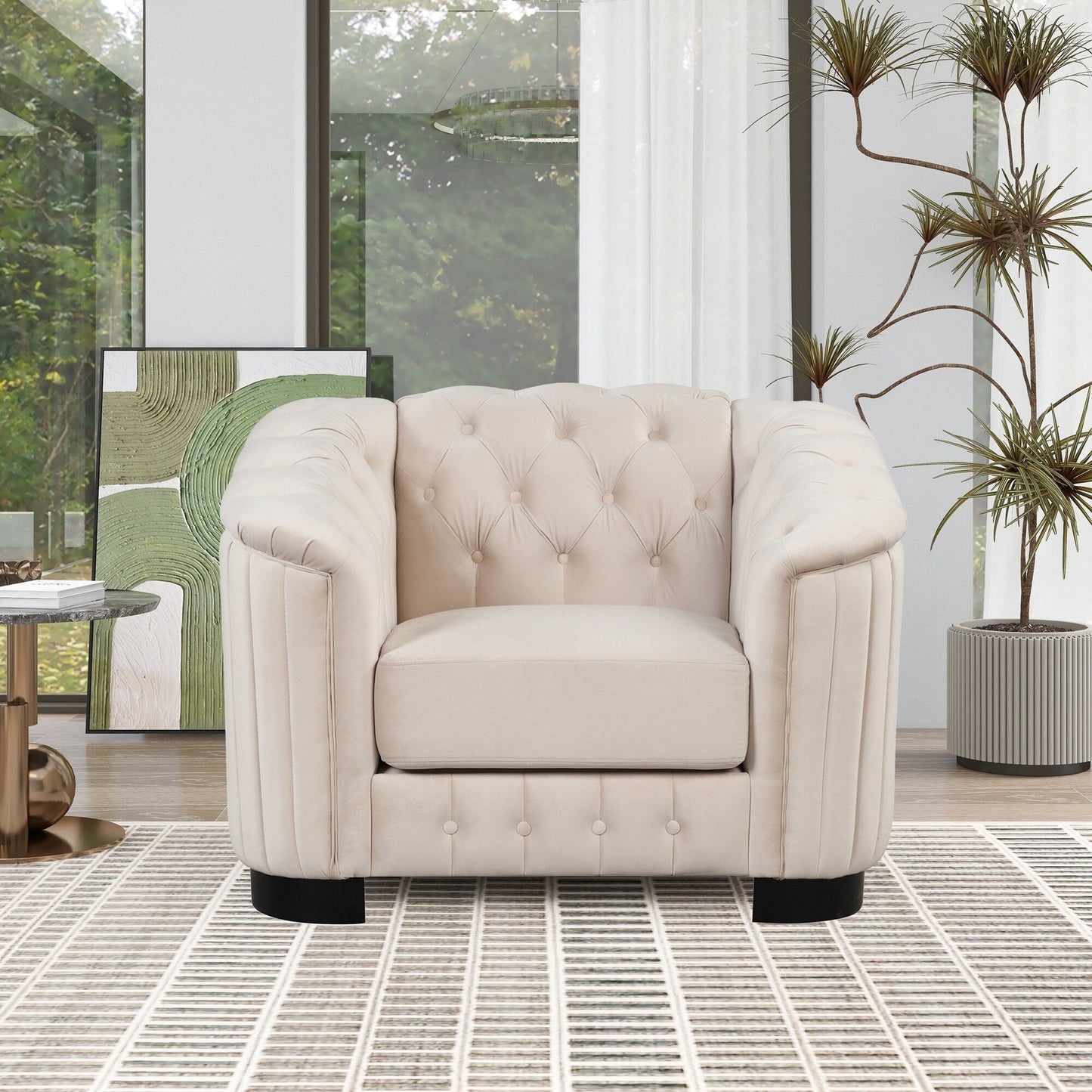 Ensemble de canapés modernes en velours 3 pièces Roomfitters avec pieds en bois d'hévéa comprenant un canapé trois places, une causeuse et une chaise pour le salon