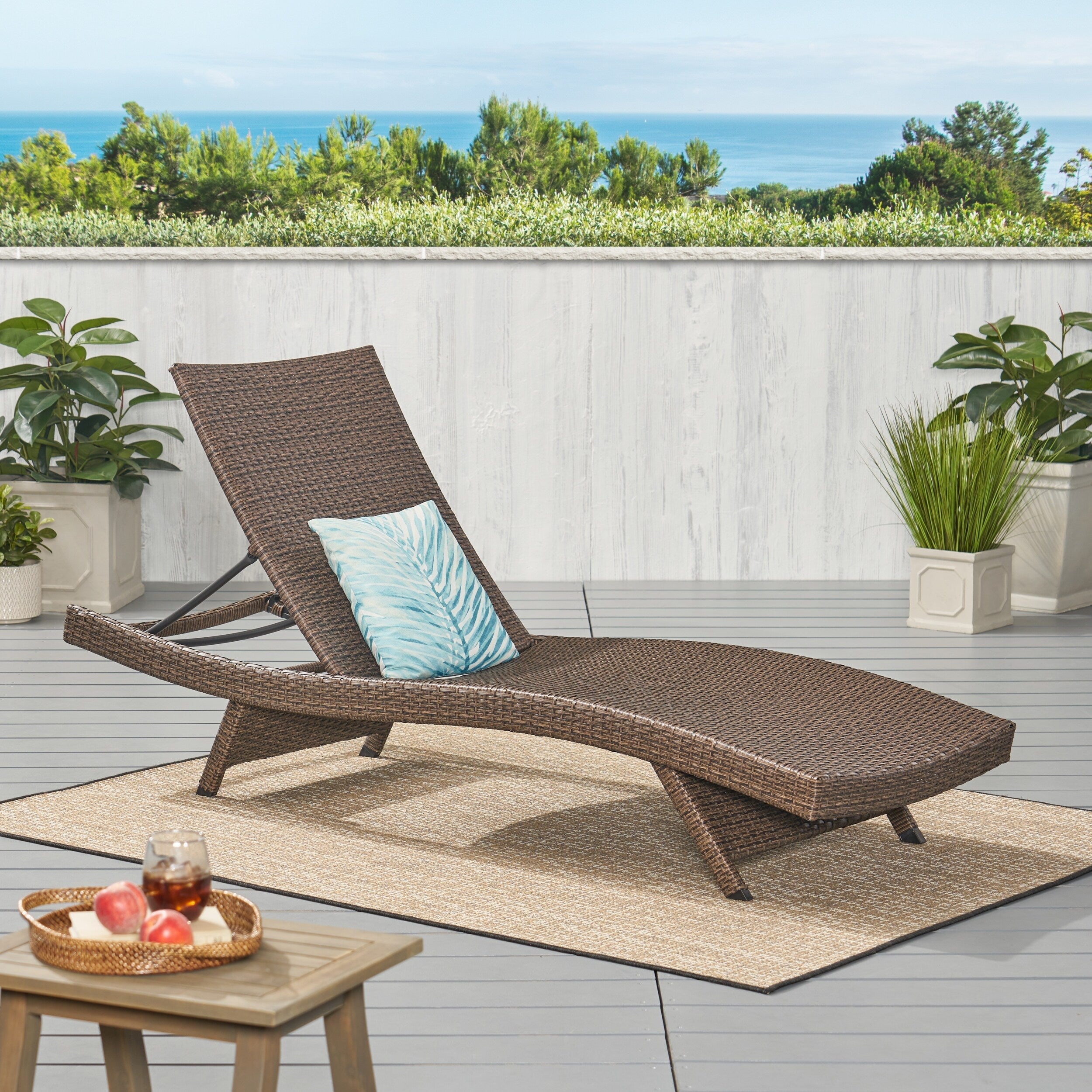 Ensemble de chaises longues d'extérieur en osier Roomfitters, chaises longues inclinables réglables, rotin résistant aux intempéries