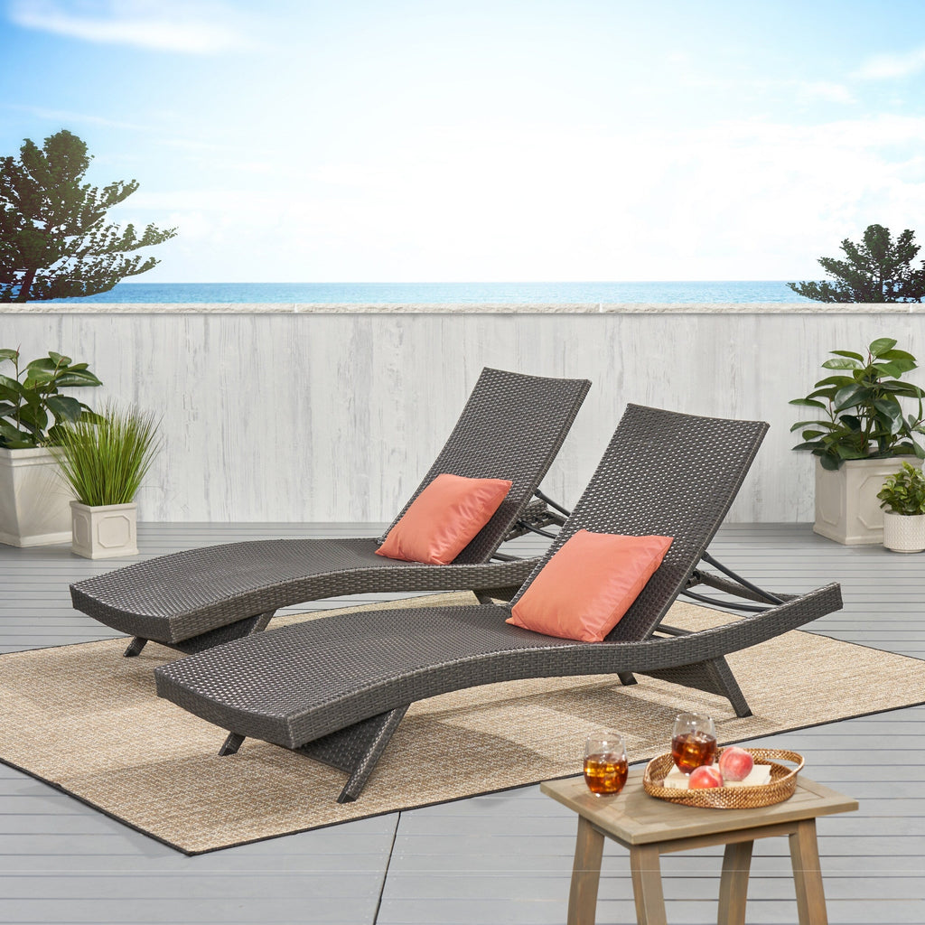 Ensemble de chaises longues d'extérieur en osier Roomfitters, chaises longues inclinables réglables, rotin résistant aux intempéries