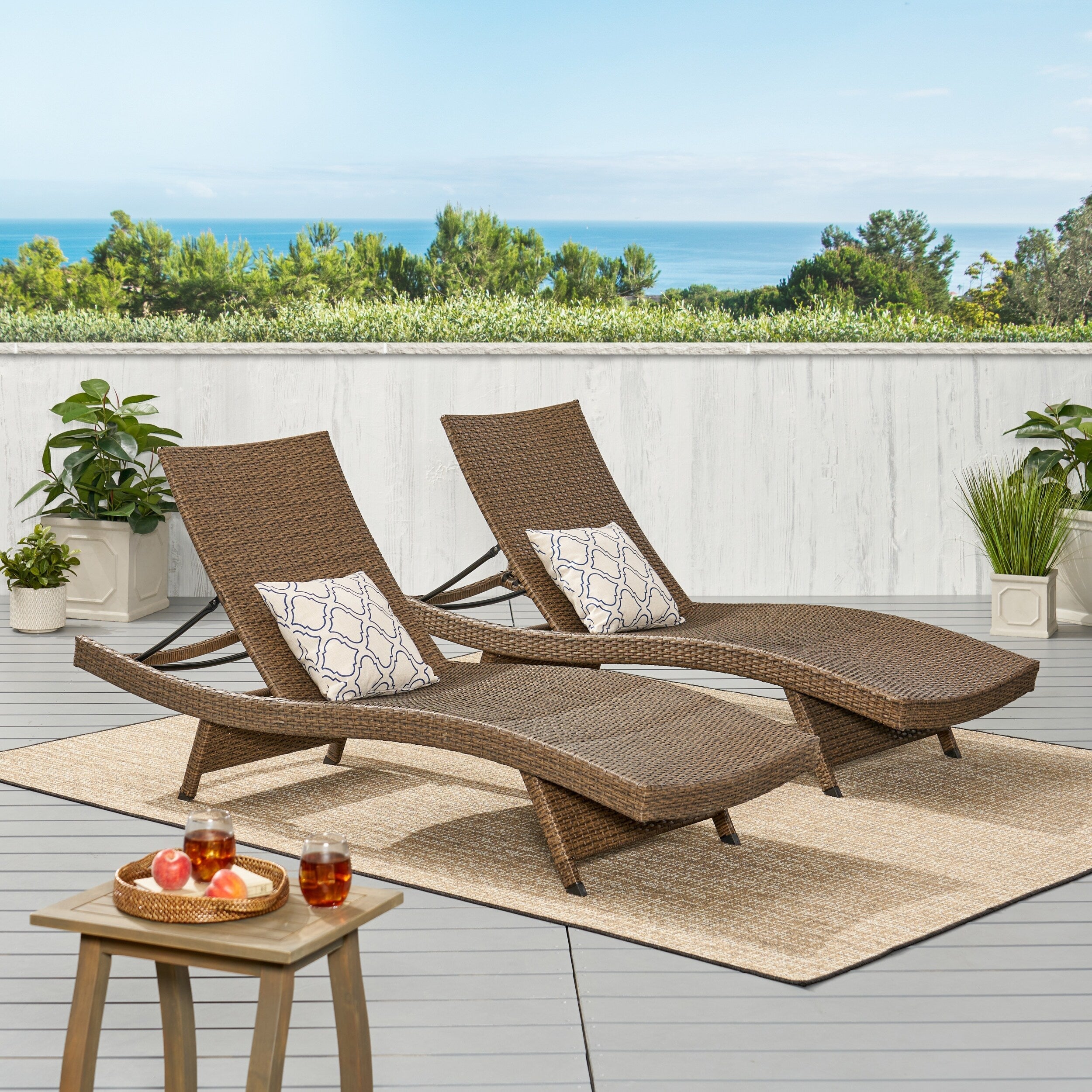 Ensemble de chaises longues d'extérieur en osier Roomfitters, chaises longues inclinables réglables, rotin résistant aux intempéries
