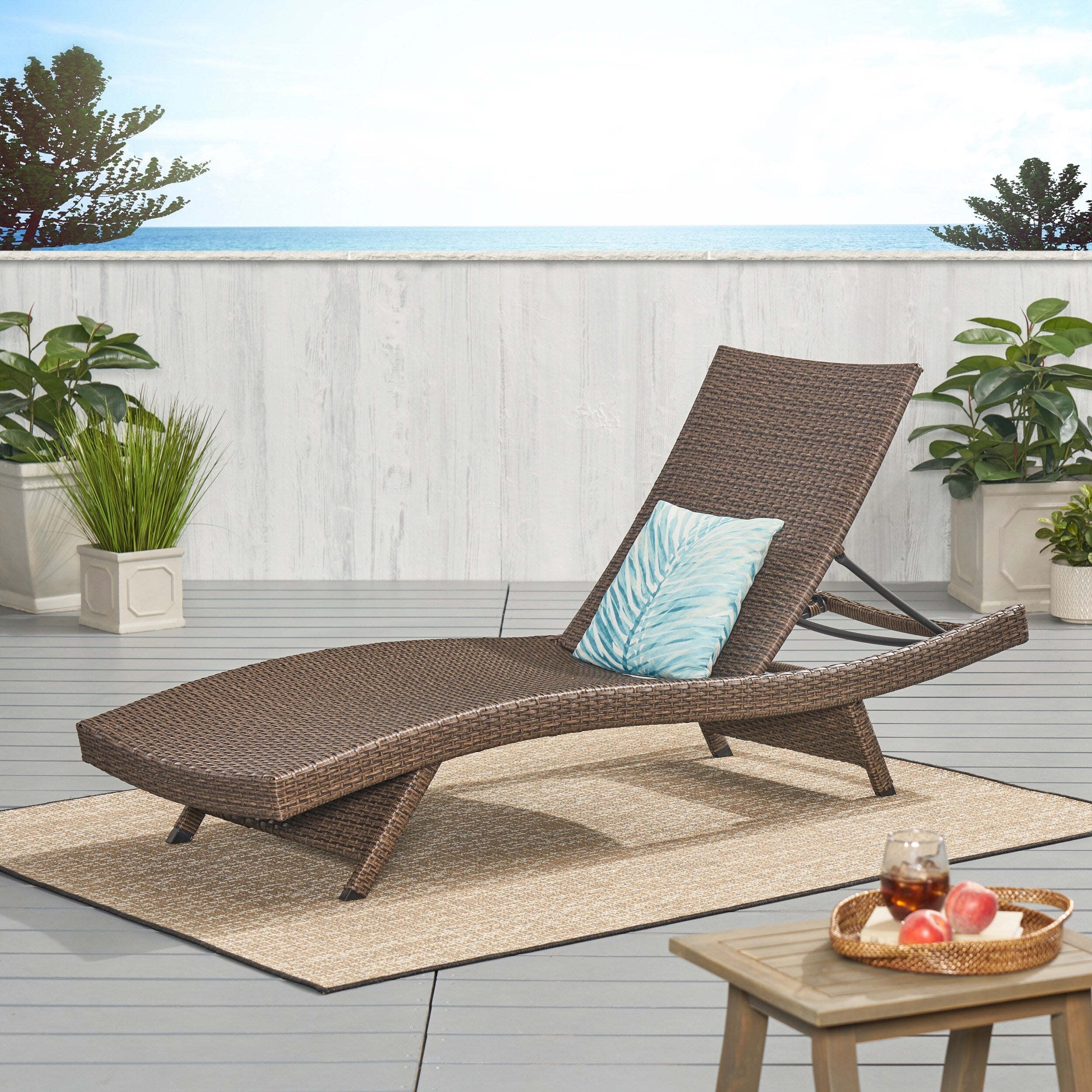 Ensemble de chaises longues d'extérieur en osier Roomfitters, chaises longues inclinables réglables, rotin résistant aux intempéries