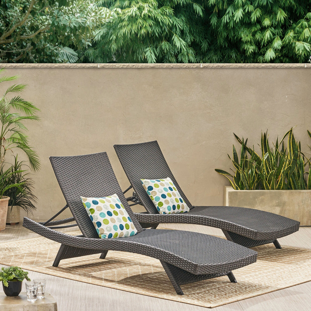 Ensemble de chaises longues d'extérieur en osier Roomfitters, chaises longues inclinables réglables, rotin résistant aux intempéries