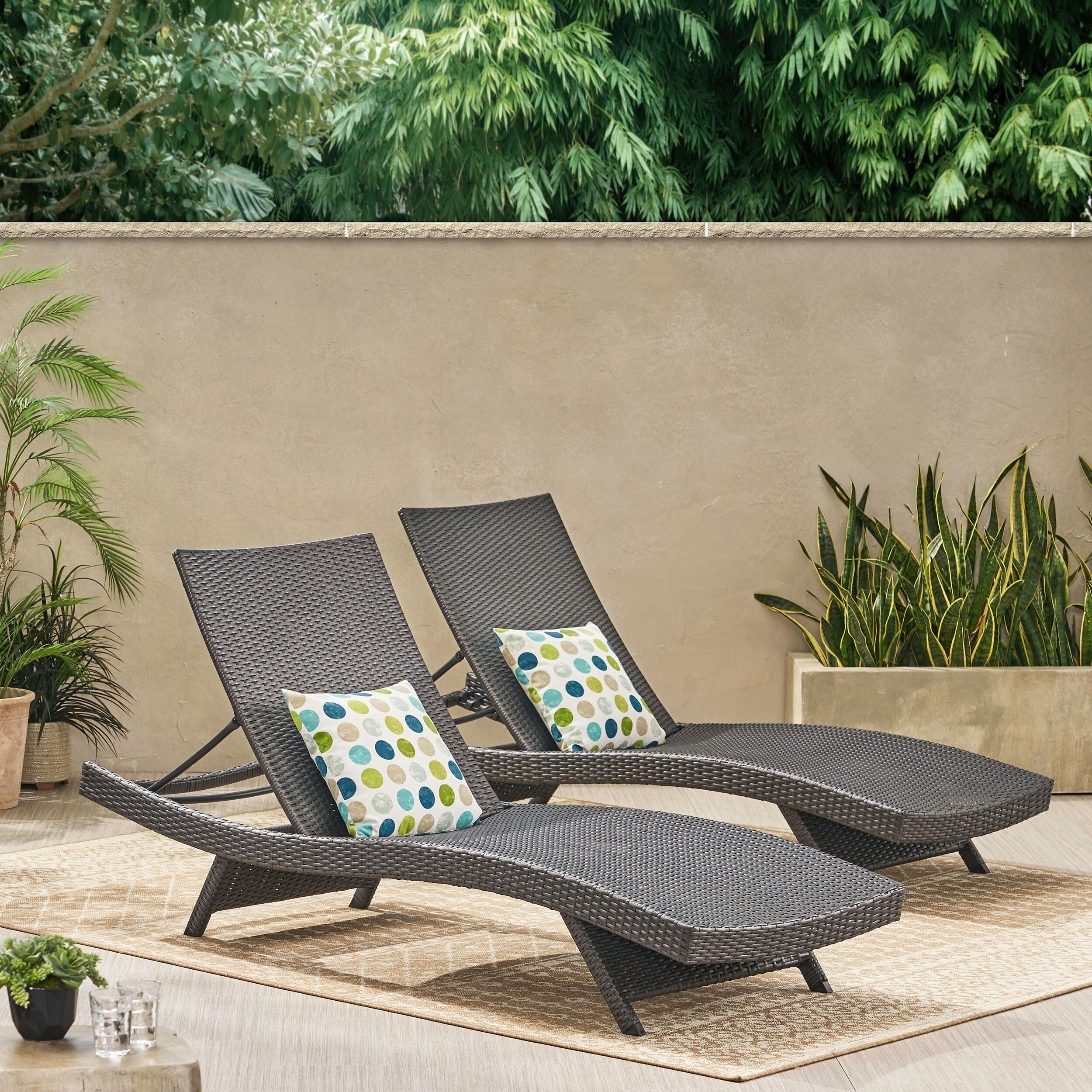 Ensemble de chaises longues d'extérieur en osier Roomfitters, chaises longues inclinables réglables, rotin résistant aux intempéries