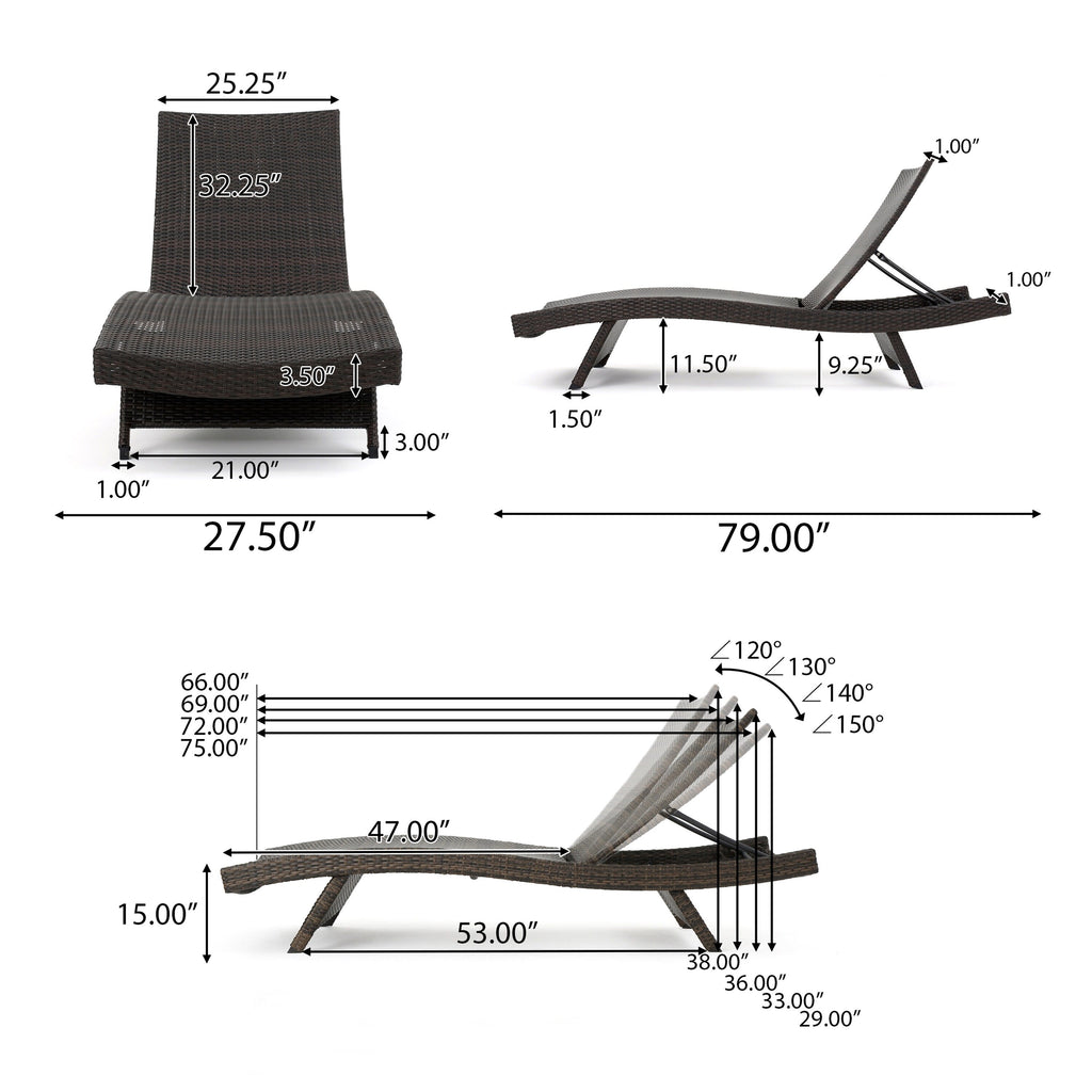 Ensemble de chaises longues d'extérieur en osier Roomfitters, chaises longues inclinables réglables, rotin résistant aux intempéries