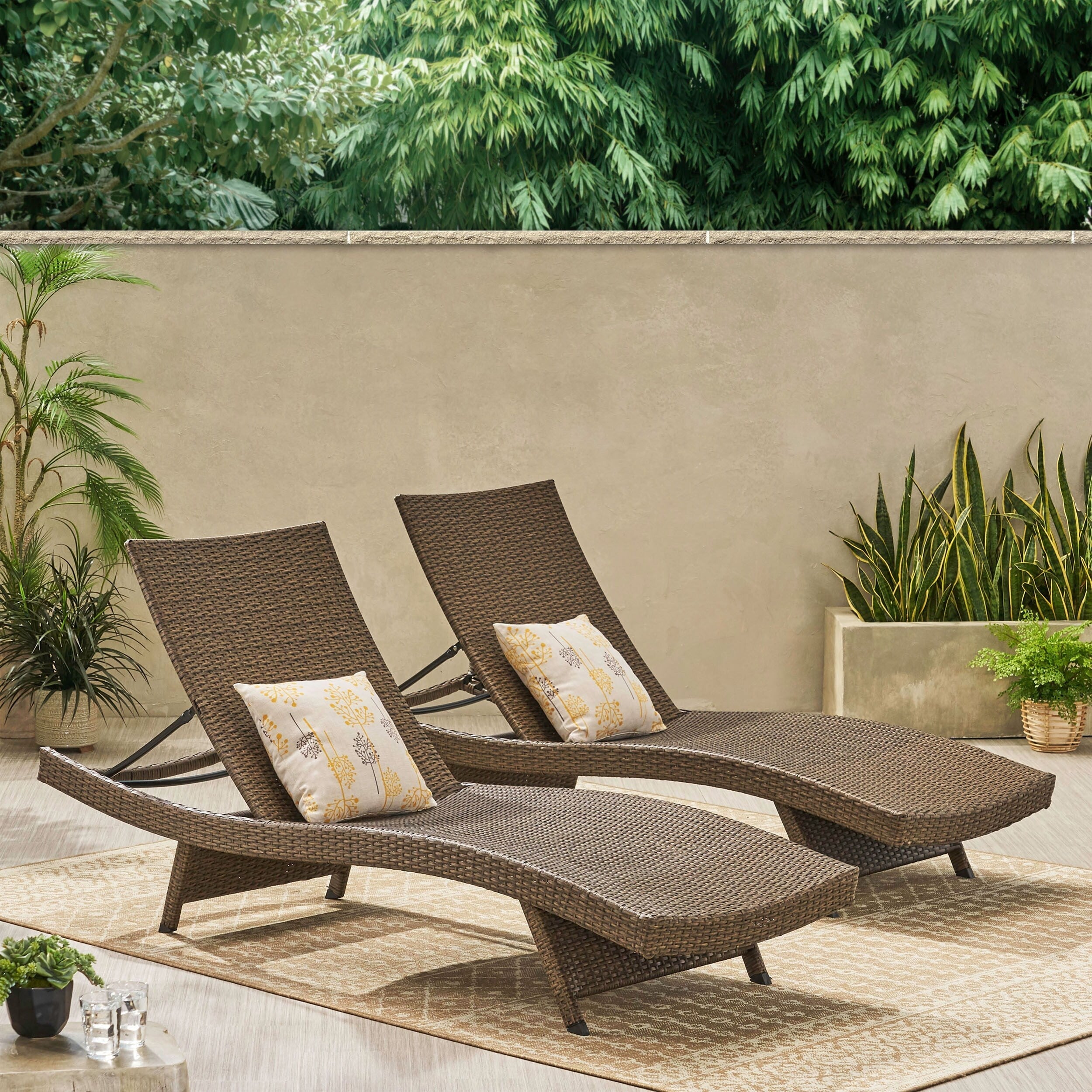 Ensemble de chaises longues d'extérieur en osier Roomfitters, chaises longues inclinables réglables, rotin résistant aux intempéries