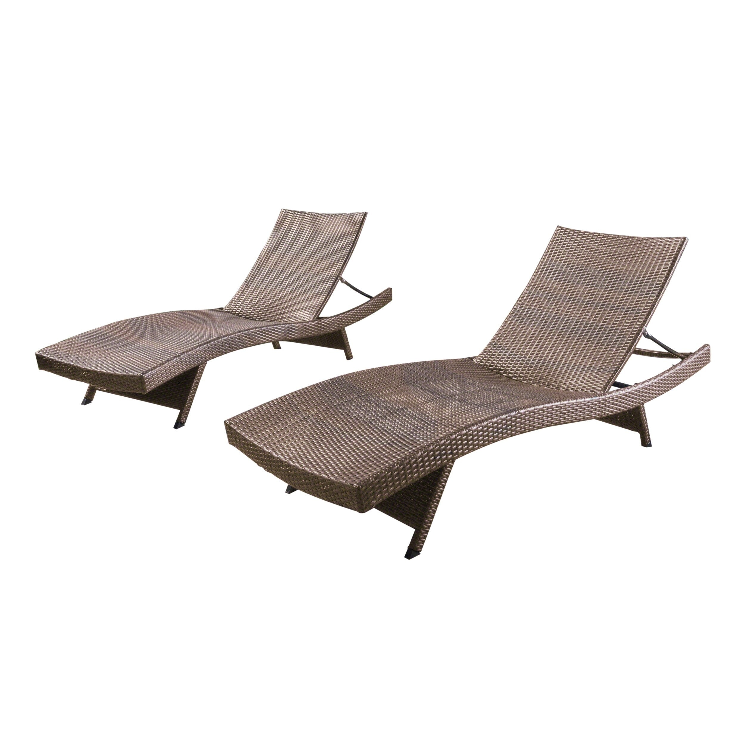 Ensemble de chaises longues d'extérieur en osier Roomfitters, chaises longues inclinables réglables, rotin résistant aux intempéries