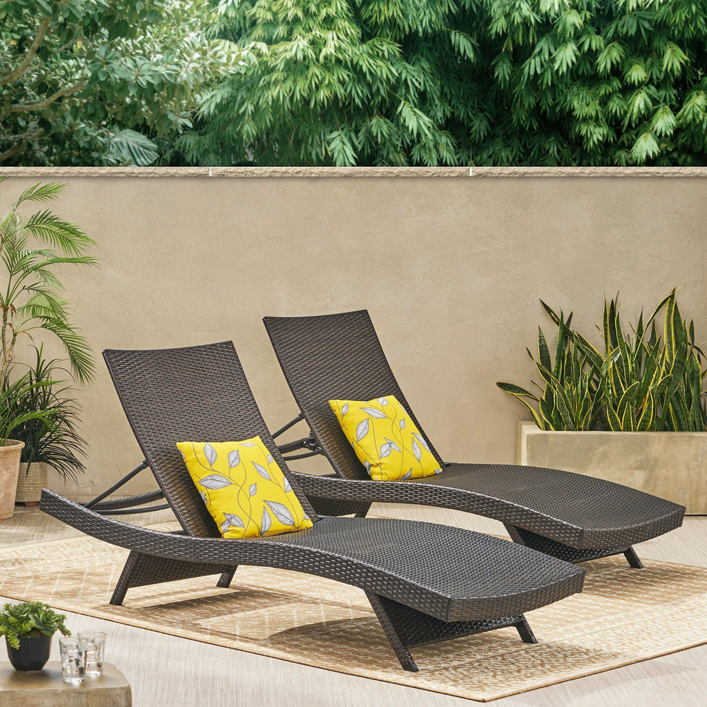 Ensemble de chaises longues d'extérieur en osier Roomfitters, chaises longues inclinables réglables, rotin résistant aux intempéries