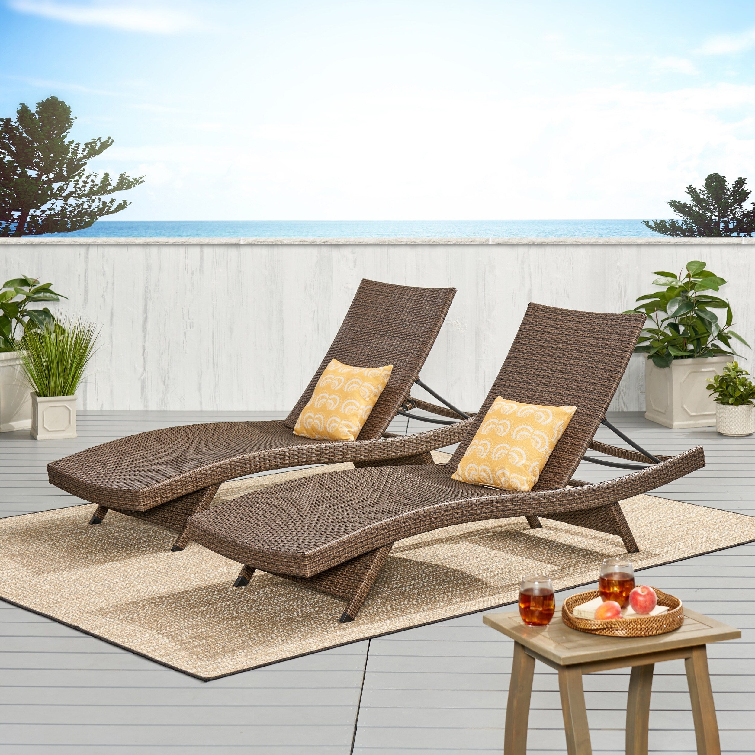 Ensemble de chaises longues d'extérieur en osier Roomfitters, chaises longues inclinables réglables, rotin résistant aux intempéries