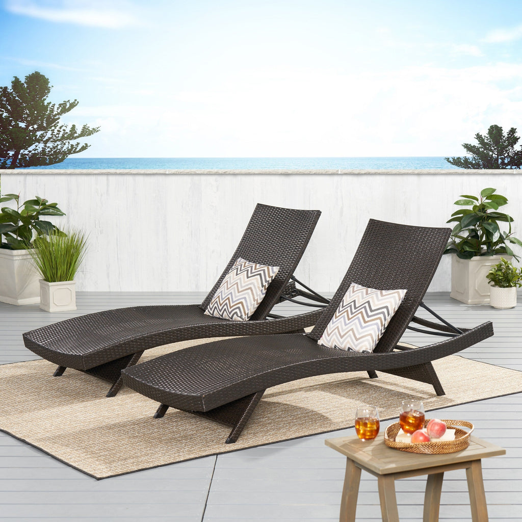 Ensemble de chaises longues d'extérieur en osier Roomfitters, chaises longues inclinables réglables, rotin résistant aux intempéries
