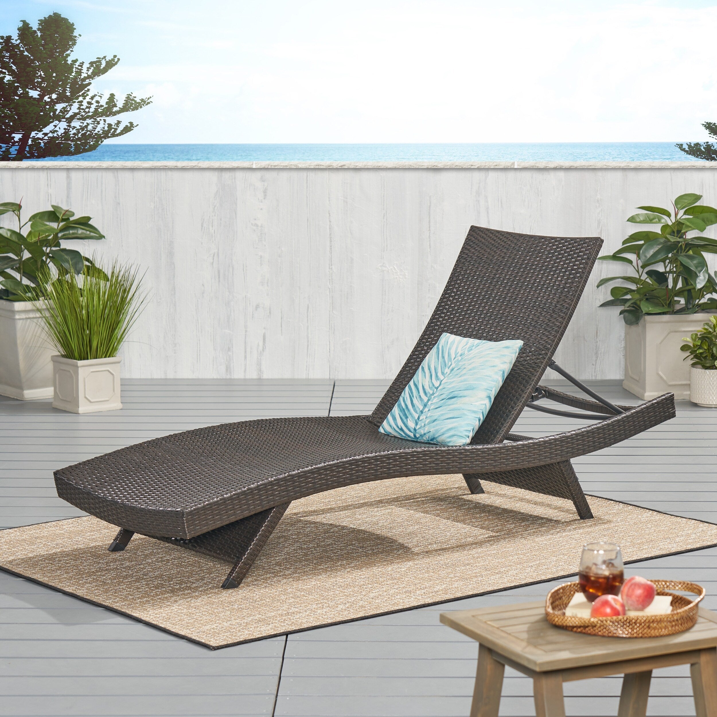 Ensemble de chaises longues d'extérieur en osier Roomfitters, chaises longues inclinables réglables, rotin résistant aux intempéries